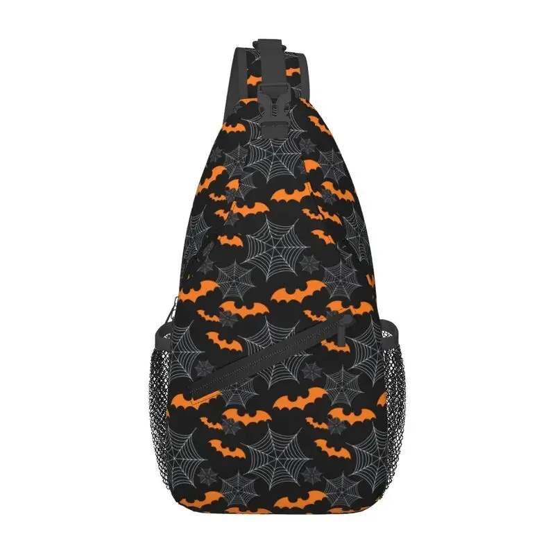 Custom Halloween Bats And Spider Webs Sling Bags for Men Cool Shoulder Crossbody Chest Backpack Travel Hiking Daypack