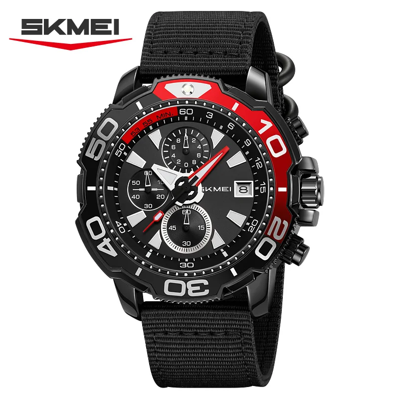 SKMEI 9381 New Men's Sport Multifunctional Time Date Stopwatch Men's Outdoor Quartz Wrist Watch Nylon Band Time Date Stopwatch