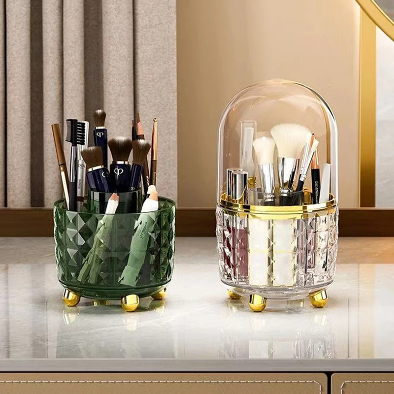 360° Rotating Makeup Brushes Holder Portable Desktop Makeup Organizer Cosmetic Storage Box Make Up Tools Jewelry Container