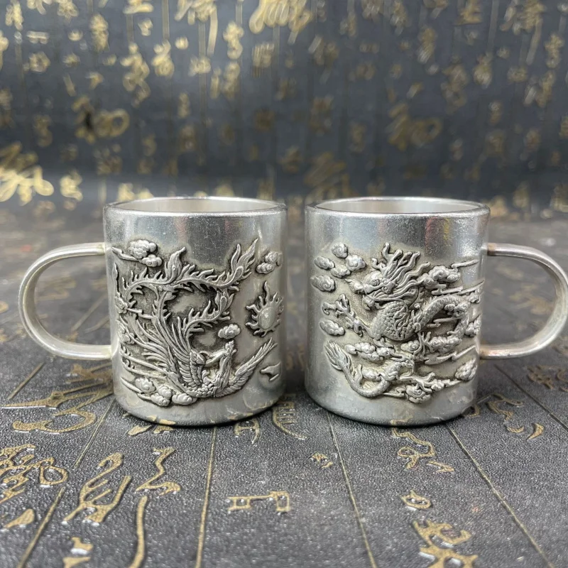 

Crafts Ancient Relief Model High Dragon and Phoenix Teapot Office Home Decoration Metal Crafts Ornament