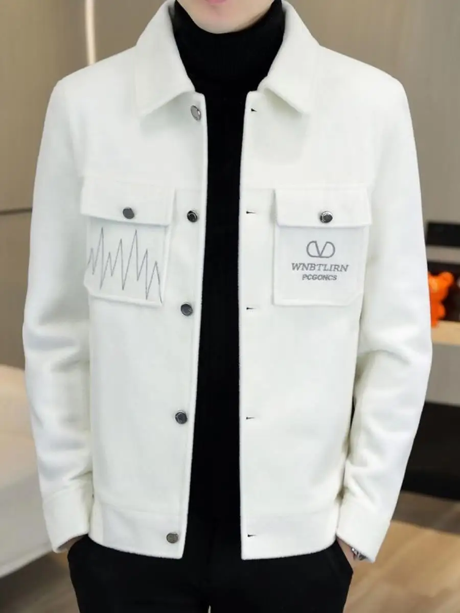 

Trendy ort Men's Tweed Jaet Double-Sided Woolen Coat Autumn Winter New Sle Korean Version Slim Fit Faionable Coat