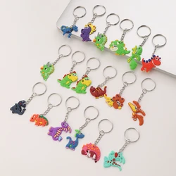 18pcs Dinosaur Keychain Rubber Cartoon Animal Keyring Bracelets Charms For Birthday Party Favors Goodie Bag Gifts