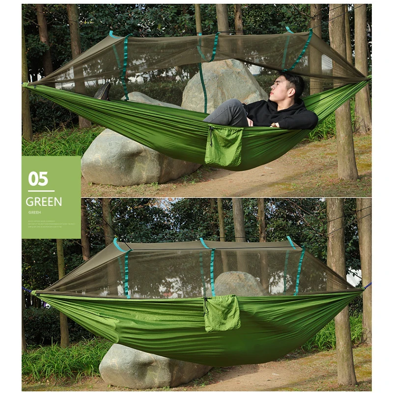 Portable Outdoor Camping Double Hammock With Mosquito Net 210t Nylon Drop Camping Swing Sleeping Bag Hanging Tent Hammock