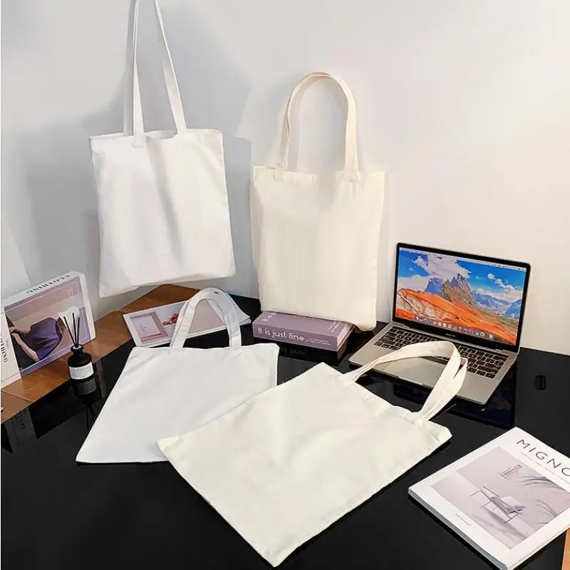 10PCS/Lot 38*34cm/15*13inches Beige White Canvas Tote Bag Woman Handbags Shoulder Shopper Bag Fashion Womens Bags Customise Logo