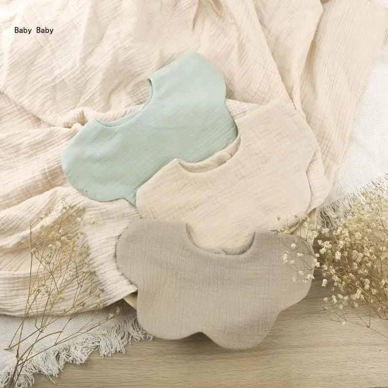 3pcs/set Cotton Baby Bibs 2-layer Solid Color Absorbent Saliva Towel Newborn Burp Cloths for Boy Girls Feeding Bib Q81A