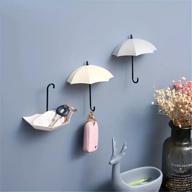 3pcs Punch-Free Umbrella Hook, Plastic Umbrella Strong Adhesive Hook, Key Hook, Home Decoration, Wall Hanging Shelf