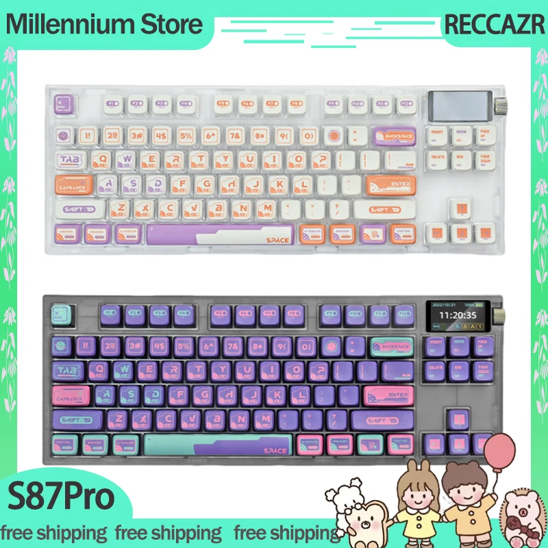 RECCAZR S87Pro Mechanical Gamer Keyboard With Screen 3Mode 2.4G Bluetooth Wireless Keyboard Customize PBT Gaming Keyboard Gifts