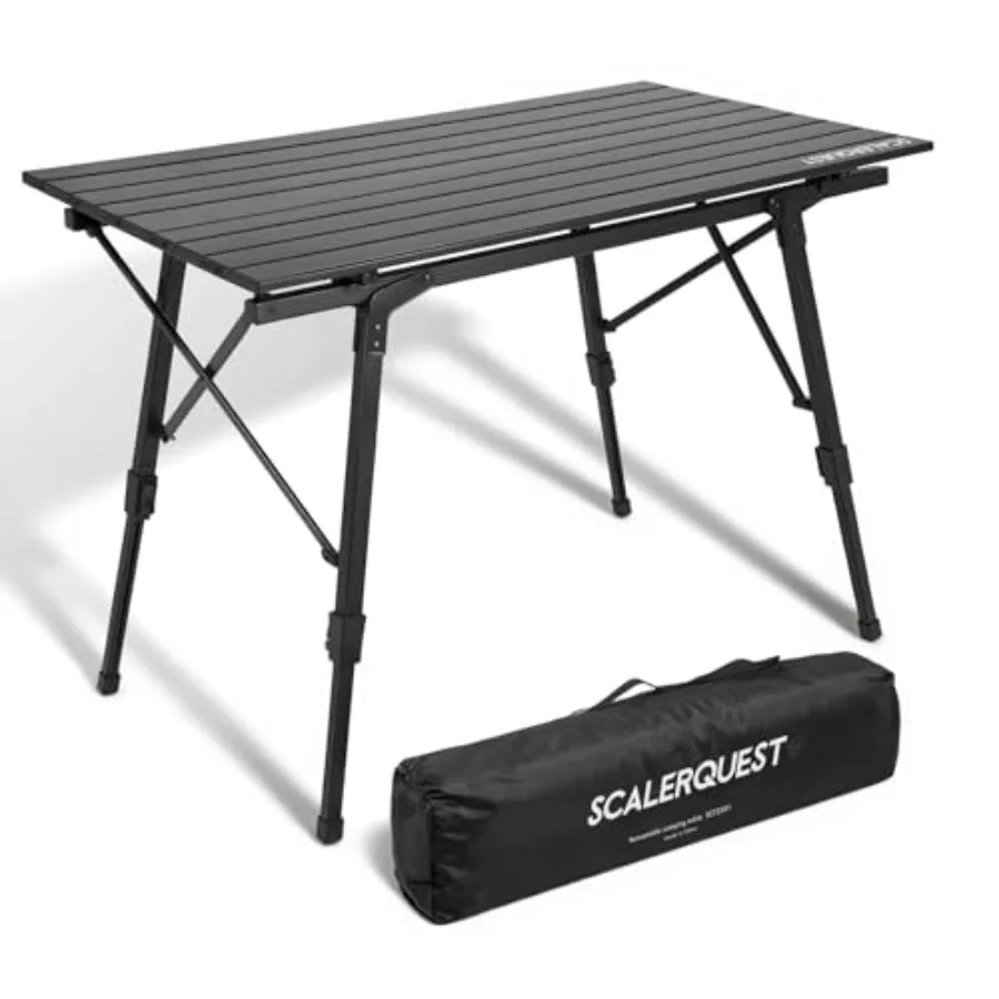 Portable Lightweight Aluminum Camping Table with Adjustable Height and RollUp Design for BBQ Beach Camping Travel Fo