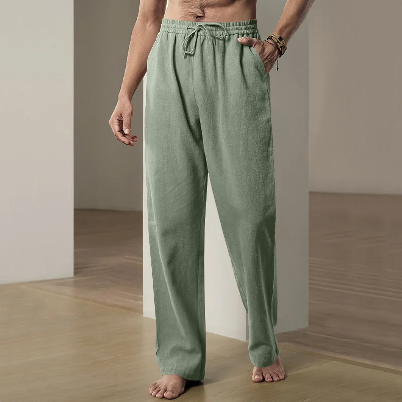 Men Pants Fashion Cotton Soft Drawstring Straight Pants Elastic Waist Korea Casual Trousers Breathable Solid Color Jogging Pant