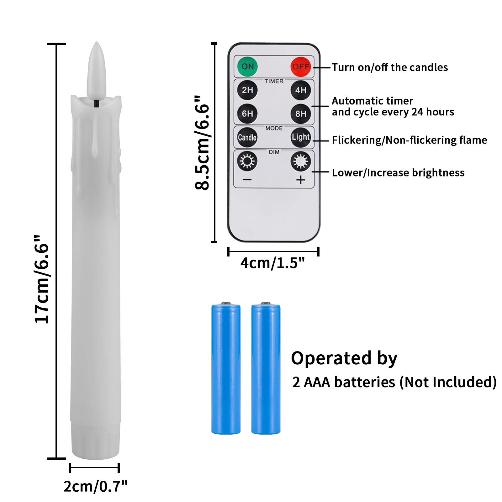 6 Pack Flameless LED Taper Candles Rechargeable Realistic Taper Flickering Electric 3D Wick LED Light Candle with Remote Control and Battery Operated Timer Led Candles for Home Decor Christmas Table