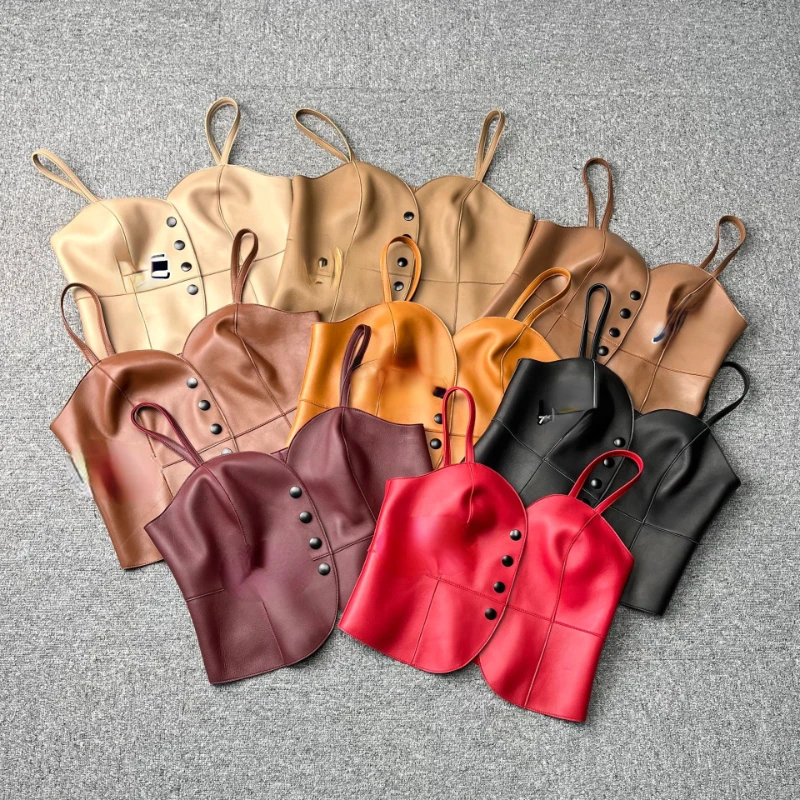 

Woman Motorcycle Real Leather Vest Autumn Female Sleeveless Jacket Waistcoat Ladies Slim Real Leather Casual Vests Coat G211