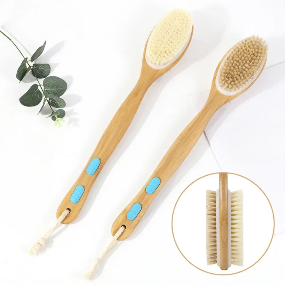 Natural Bristle Back Scrubber Shower Brush Wooden Long Handle Wet Dry Body SPA Brush Skin Exfoliating Body Massage Cleaning Tool