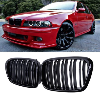 자동차 프론트 후드 그릴 신장 그릴 레이싱 그릴 광택 블랙 그릴 BMW E39 5 시리즈 525 528 99-03 액세서리 듀얼 라인