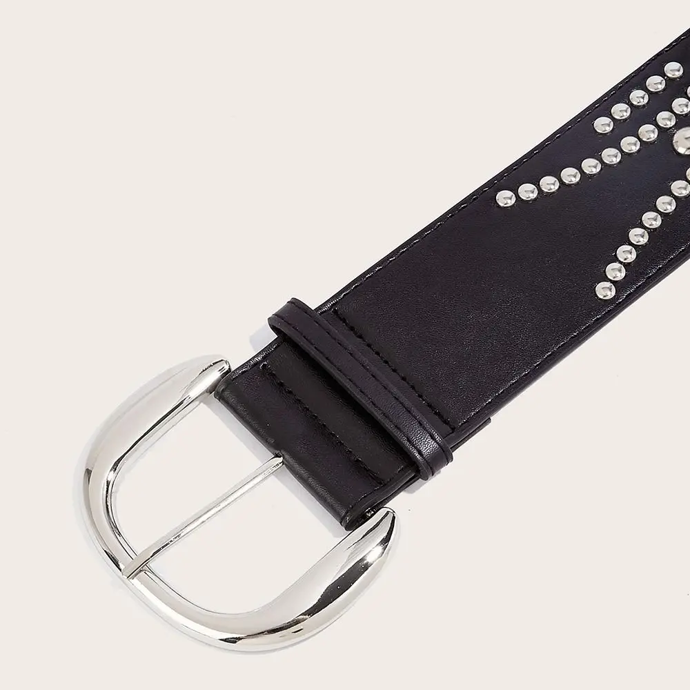 다목적 한국 여성 허리 벨트 Y2k 고딕 리벳 와이드 벨트 가죽 블랙 화이트 드레스 청바지 벨트 드레스 액세서리