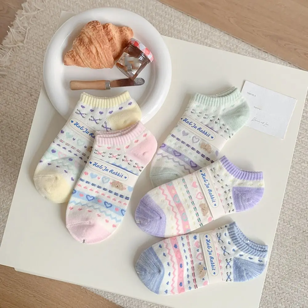 

5Pairs Soft Candy Color Heart Short Socks Ins Style Lolita Sweet Ankle Socks Female Hosiery Breathable Socks Women Streetwear