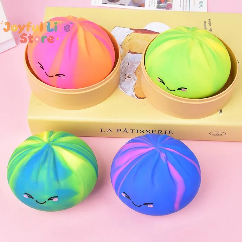 Hot Sale 1 Set Soft Squeeze Toys For Adults & Kids Rainbow Color Dumpling  Toy With Bamboo Slow Rising Stress Relief Fidget Ball