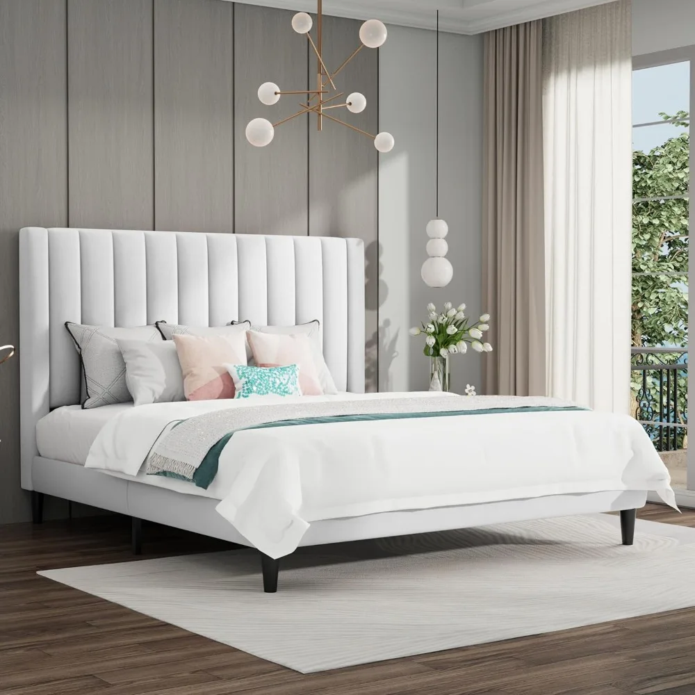 

Queen Bed Frame/Velvet Upholstered Platform Bed Frame with Headboard/Strong Wood Slats Support/Mattress Foundation/No Box Sprin