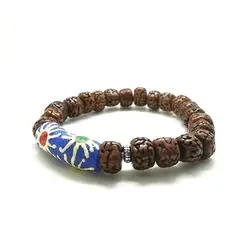 Antique Colored Old Rudraksha Bodhi Bracelets Strand for Lady 18cm With Trade Glaze Beads BB-228