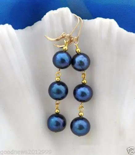 

HOT A PAIR AUSTRALIAN SOUTH SEA BLUE PEARL EARRING GOLD