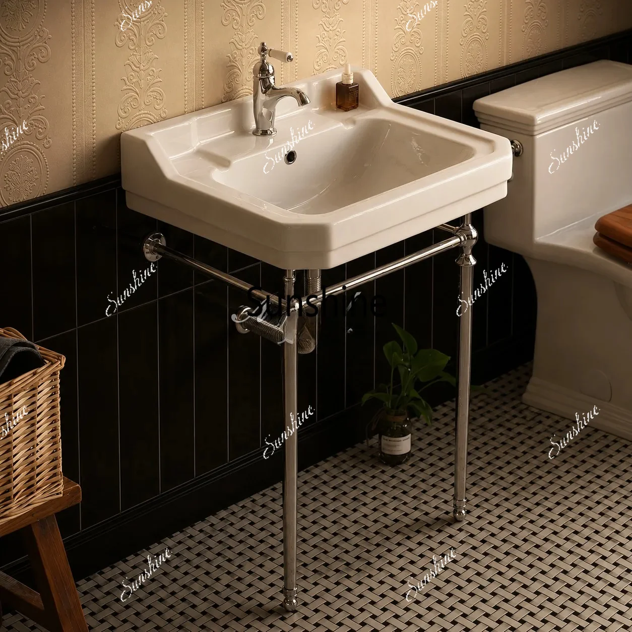 Modern retro style floor wash pool integrated ceramic basin