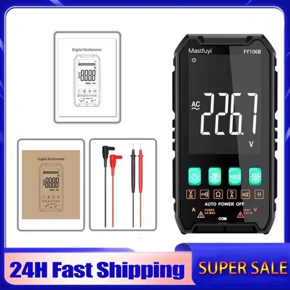 FY106B Mini Digital Multimeter Smart Electrician Tester For DC/AC Voltage Capacitance Ohm Hz NCV Professional Multitester ﻿