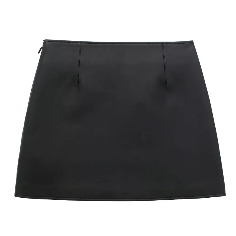 TRAF Skirts For Women Pocket Faux Leather Skirt High Waist Black Mini Skirt Woman Spring 2025 A-Line Elegant Women's Skirts