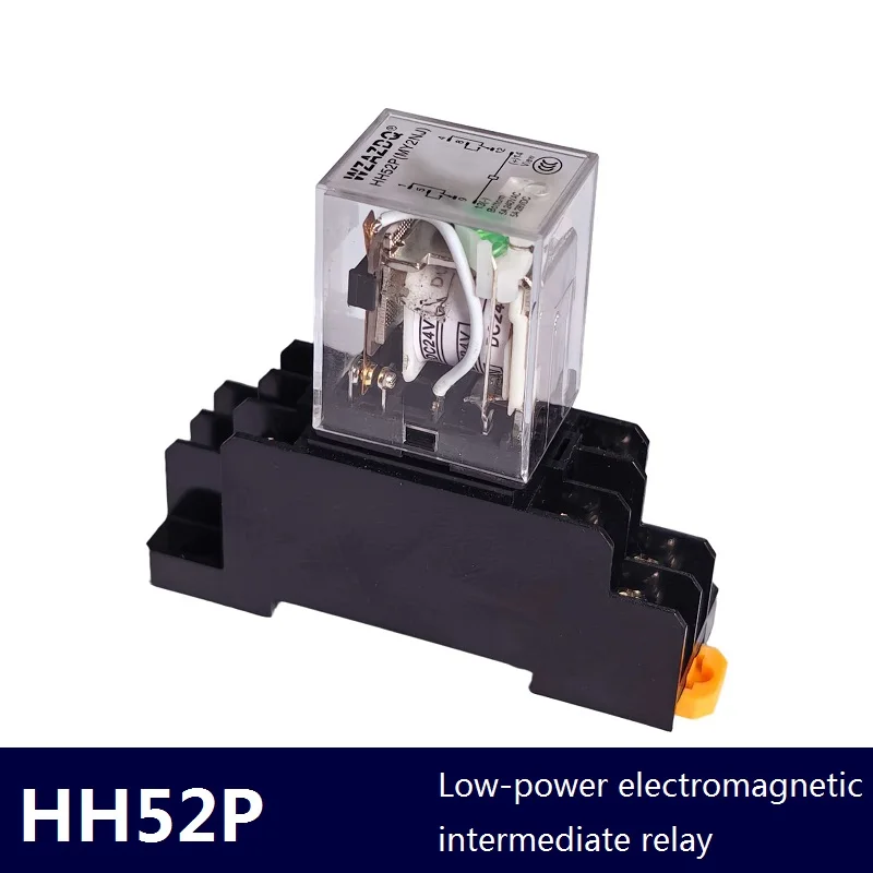 HH52P Miniature Coil General Electromagnetic Intermediate Relay Switch with Base, DC12V, DC24V, AC220V  8 Contacts