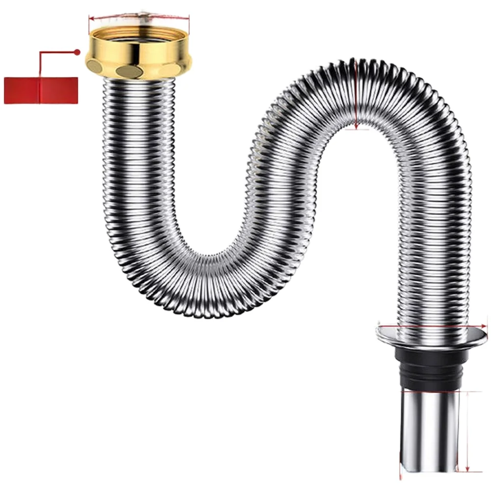 Stainless Steel Kitchen Sink Drain Pipe 40 Cm, Anti-Smell Waterproof Design, High-Temperature Resistant, For Standard Sinks