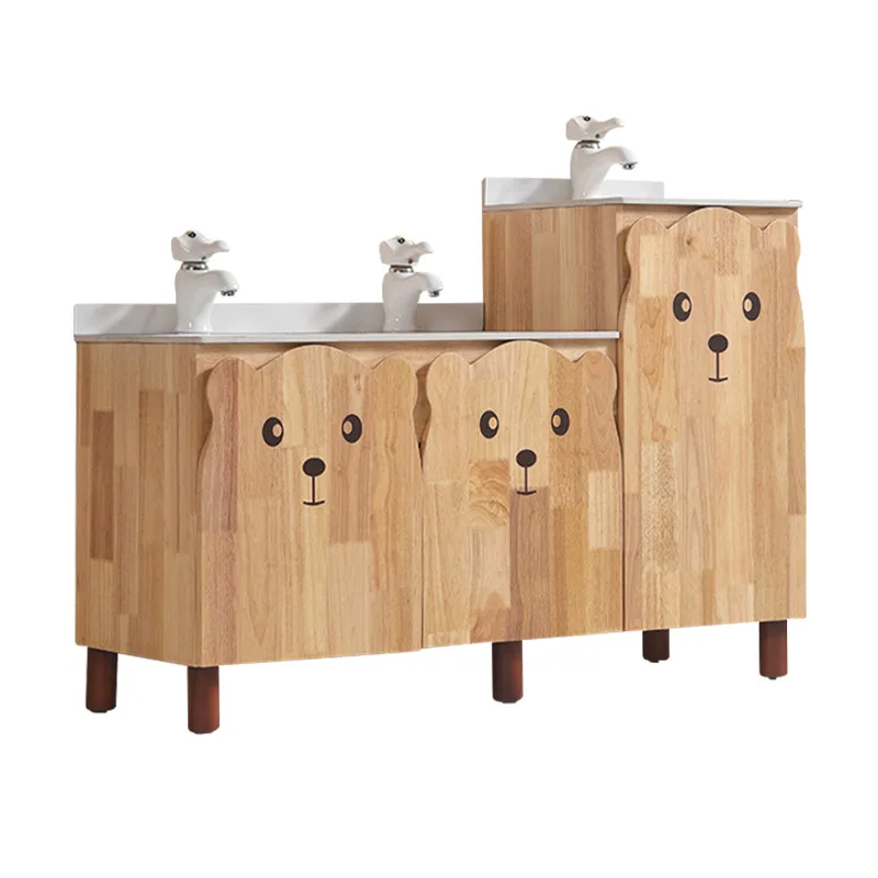 Solid wood bathroom cabinet ceramic integrated basin combination floor type, washing table