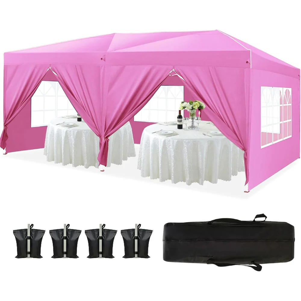 Folding Canopy with 6 Removable Sidewalls Outdoor Event Shelter Gazebo Portable Tents for Parties Beach Camping Pop Up Canopy