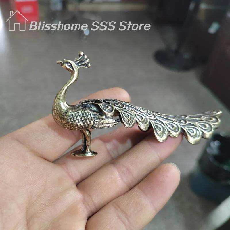 【S】1Pcs Animal Brass Ornament Peacock Ornament Home Decoration Statue Figure Chinese Handicraft Home Office Decoration