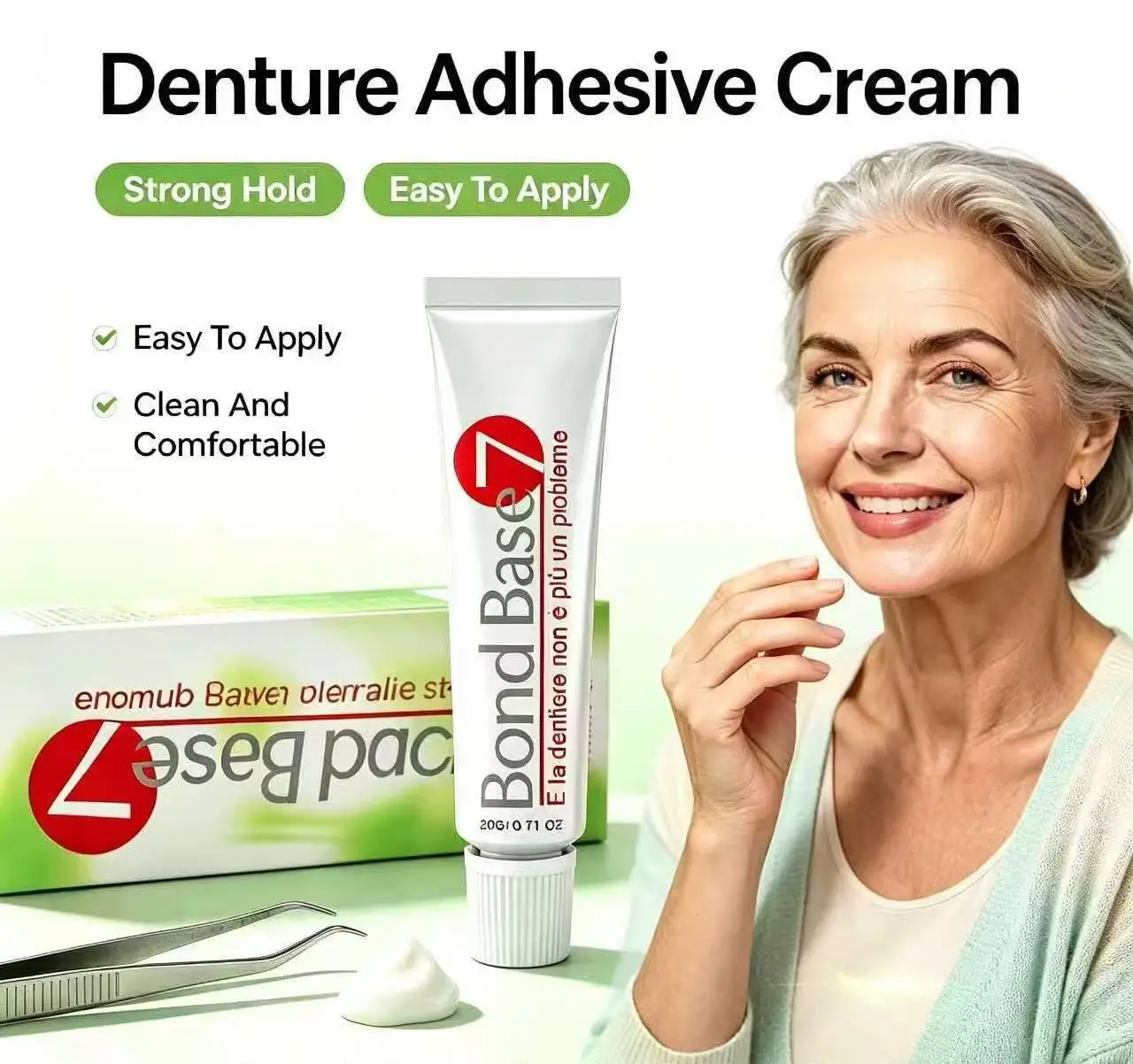 Bond Base Denture Adhesive Cream 20G Long Lasting Hold Comfortable Fit For False Teeth Gentle Gum Care Oral Care Product
