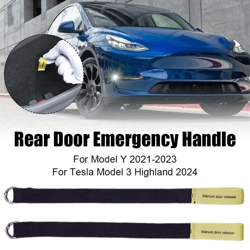 2X Rear Door Emergencies Safety Pull Rope For Tesla Model 3 Highland Model Y 2021-2024 Rear Door Mechanical Switch Handle Puller