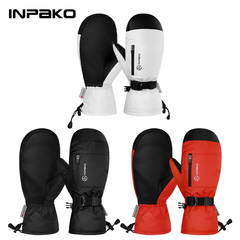 

INPAKO Winter Skiing Snowboarding Mittens Gloves Man Waterproof Fleece-Lined Ski Gloves Built-in Wrist Guard for Snowboard