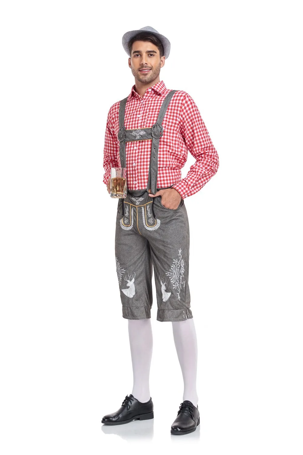 Robe de bière traditionnelle allemande Oktoberfest pour homme, chemise à carreaux, bretelles trempées