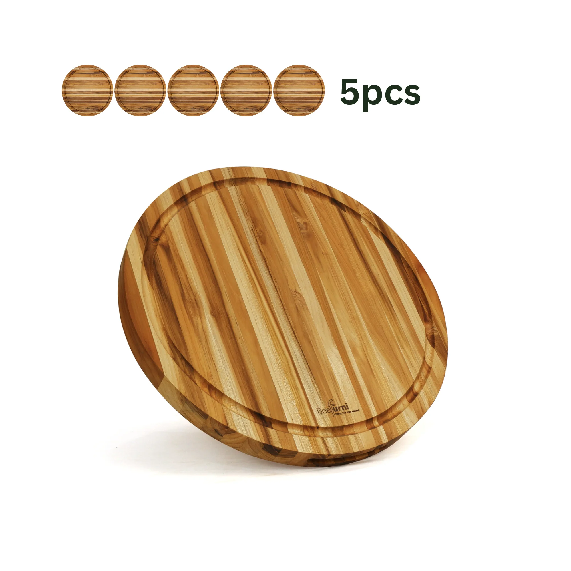 5pcs Kitchen Wooden Cutting Boards With Groove Knife-Safe Round Serving Boards Housewarming Gift