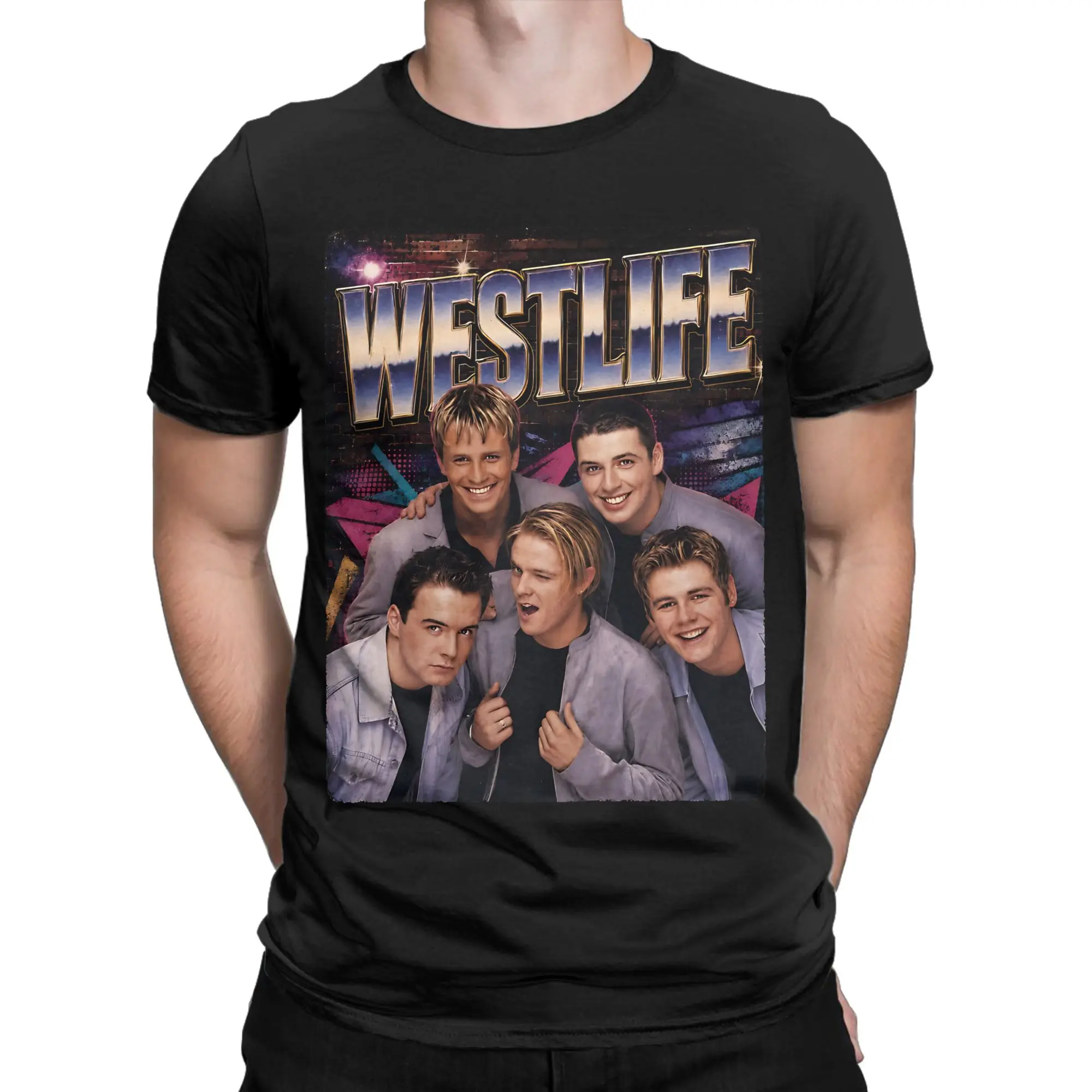 90s Boy Band 100% Cotton T Shirt For Men Summer Westlife Y2K Fun T Shirts O-Neck Hippie Tees Big Size Wholesale Tops
