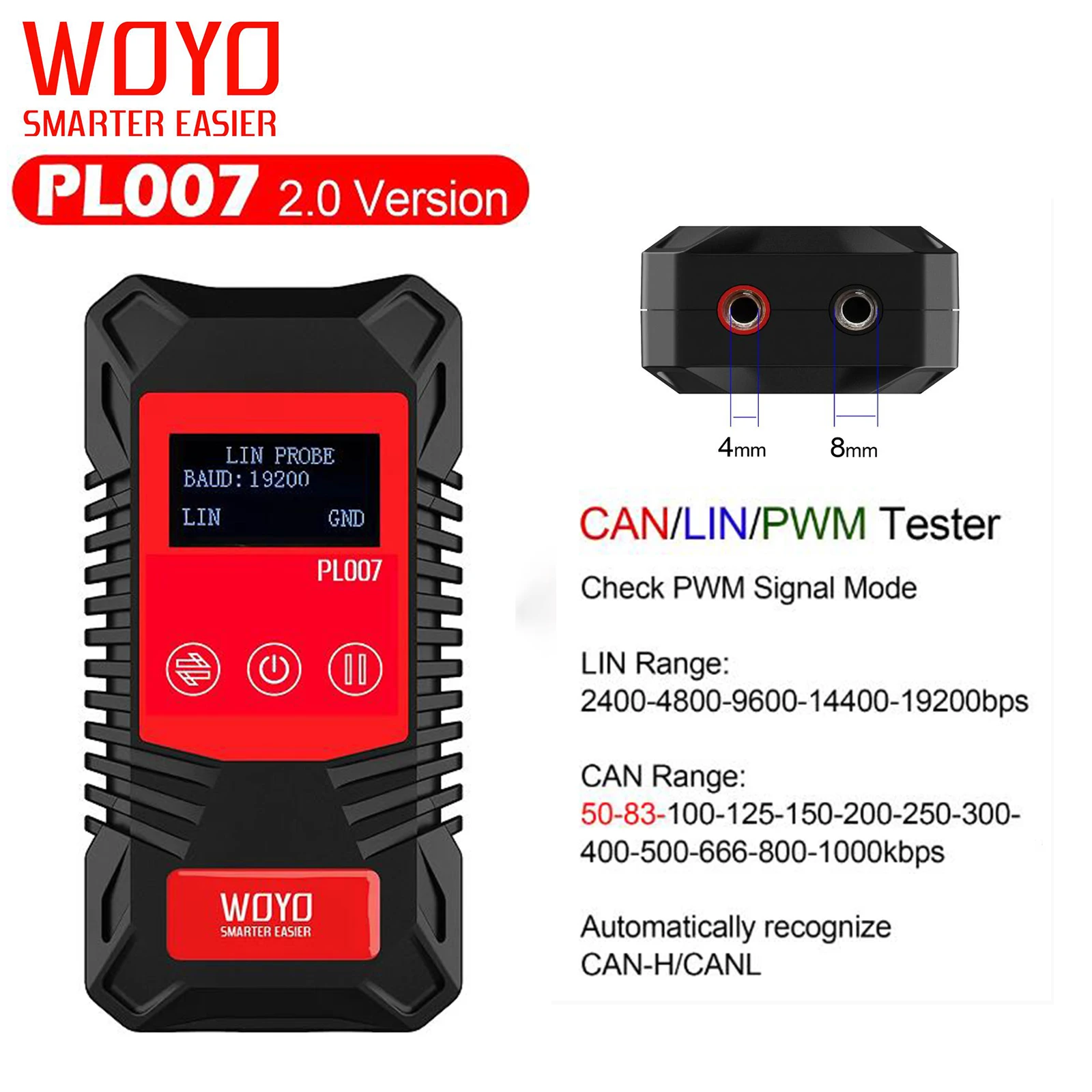 2025 New Automotive CAN LIN PWM Tester Handheld CAN LIN PWM Digital Measuring Instrument Auto-recognize CAN-H & CAN-L WOYO PL007