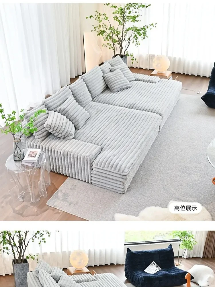2025 New Vacuum Compression Shar Pei Dog Sofa Italian Minimalist Lazy Sofa Thick Striped Cloud Velvet Villa Large Sofa Bed