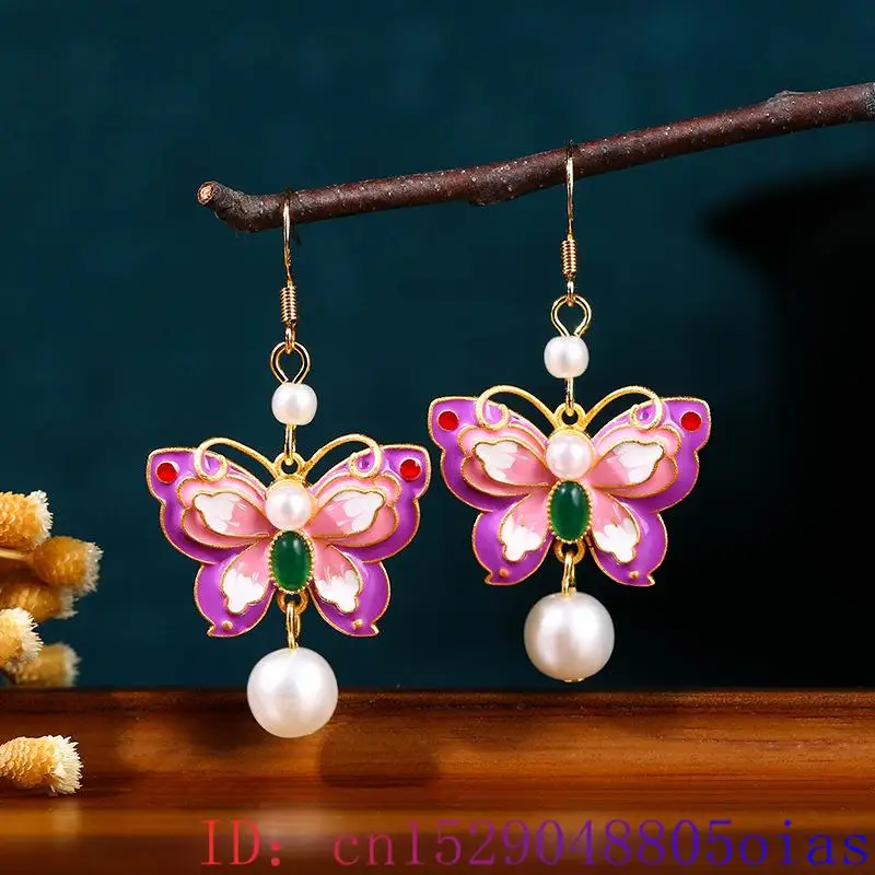 White Real Pearl Earrings 18K Gold Plated Designer Vintage Butterfly Accessories Women Gift Charm Natural Jewelry Luxury Gifts