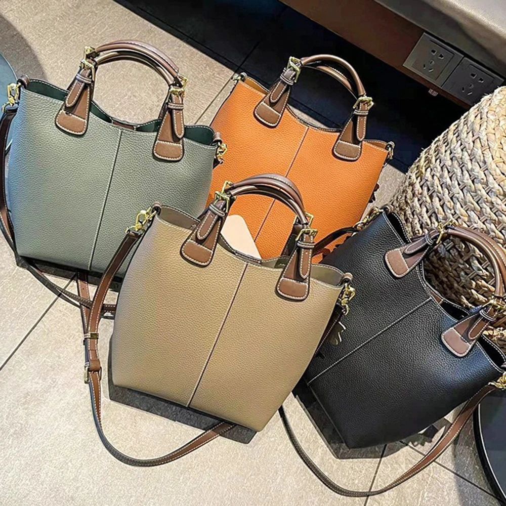 

Real leather women's bag new commuting handbag crossbody bag large capacity tote bag top layer cowhide shoulder bucket bag