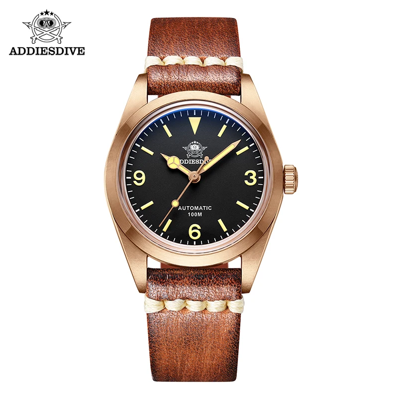 ADDIESDIVE 36mm Cusn8 Bronze men Automatic Mechanical wristwatch PT5000 movement 100m Waterproof men\'s Watch Luminous Watches