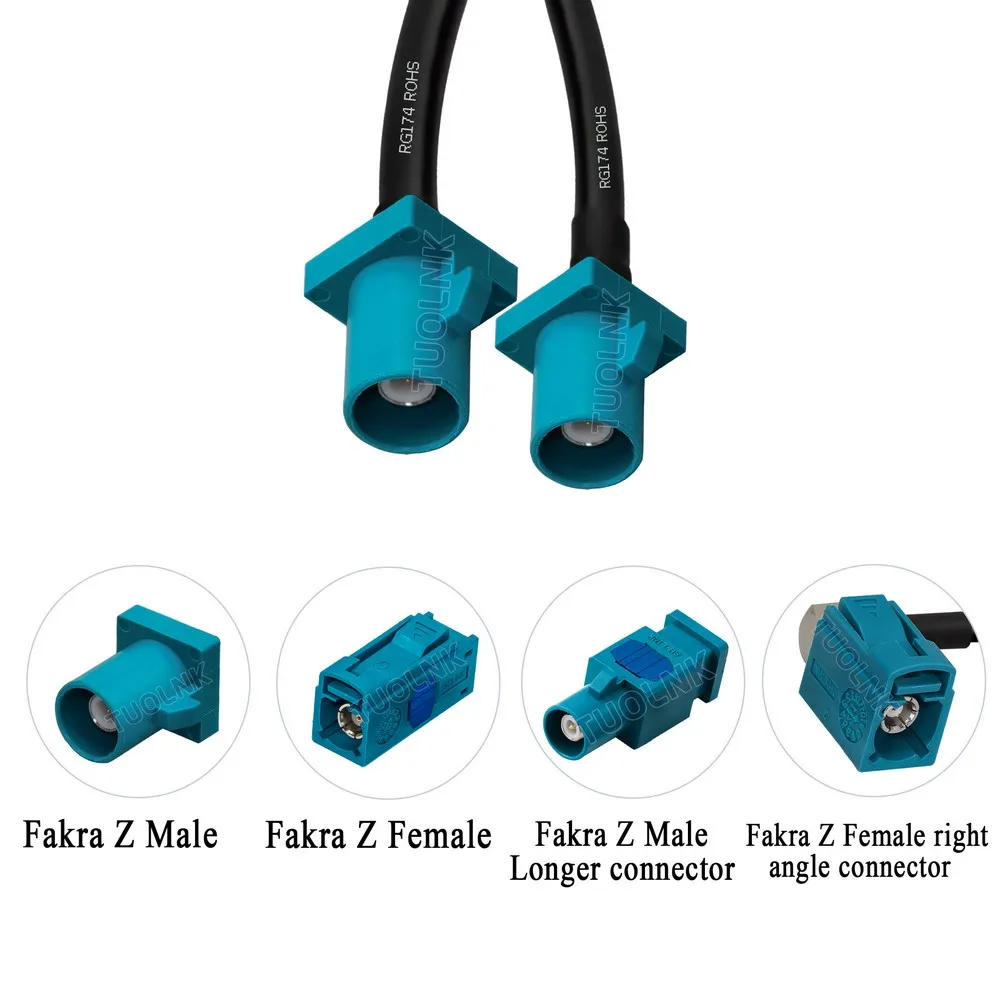 Fakra Z Stecker, längere/weibliche 90-Grad-Buchse, GPS-WLAN-Antenne, RG174-Kabel, Auto-Autonavigation, GPS-Antennenverlängerung, RF