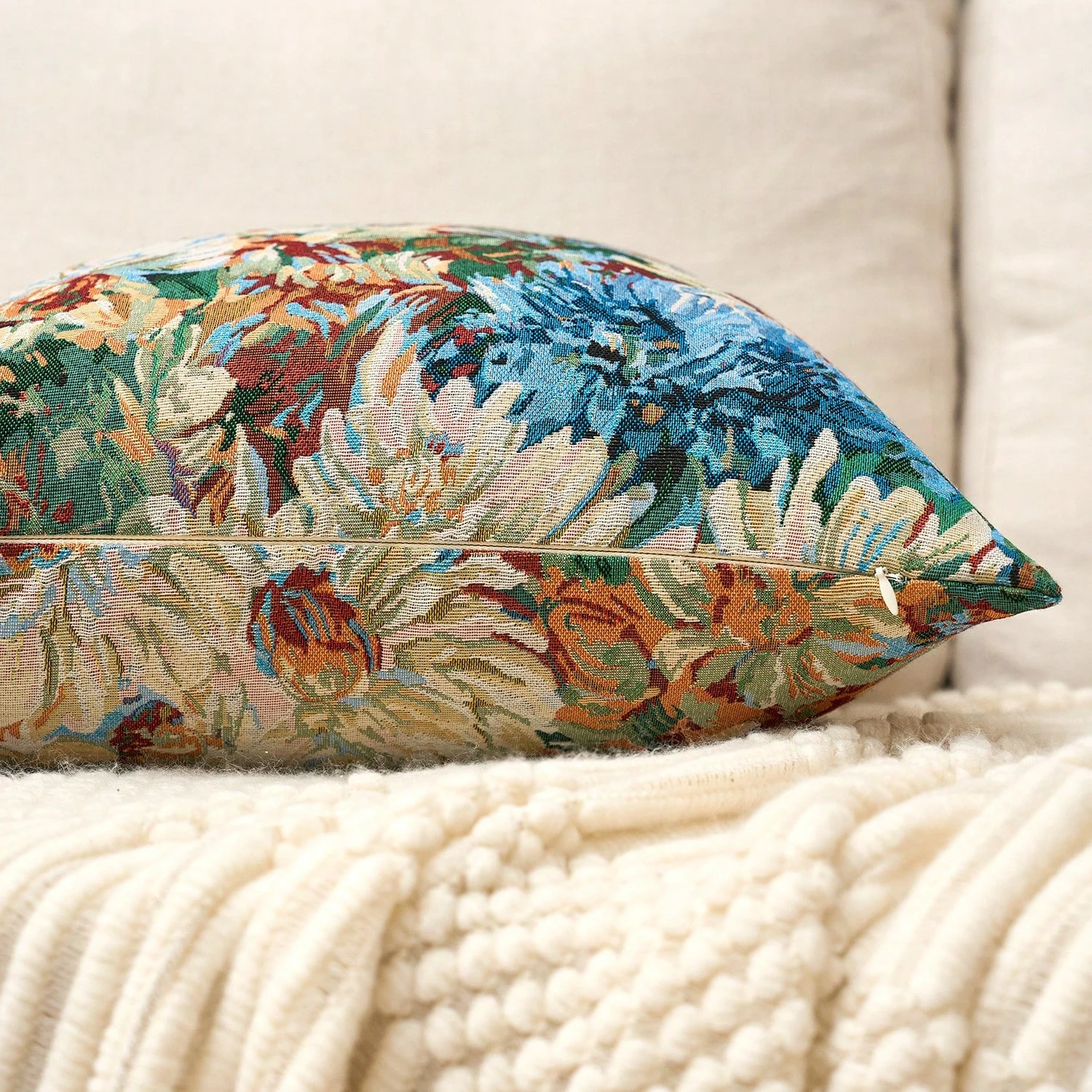 1pc Vintage Oil Painting Floral Pillow Cover, Polyester 2D Double-Sided Print, Soft Square Cushion Case for Sofa & Bedroom, Bold