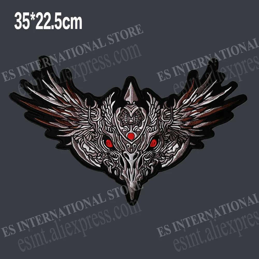 13.8 inches Domineering Red Eyes Eagle large Embroidery Patches for Jacket Back Vest Motorcycle Biker Iron on Needwork 35*22.5cm