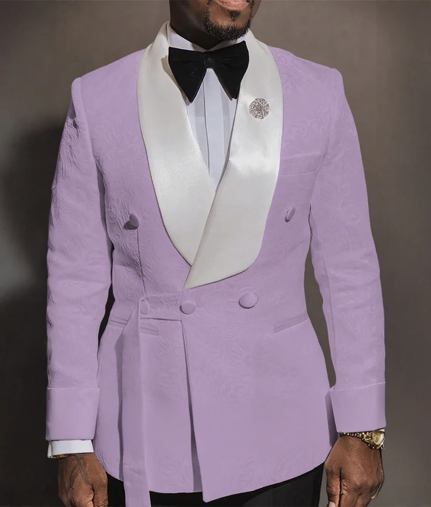 مزاجه قطعتين للرجال (سترة + بنطلون) عشاء الأعمال المضيف الجاكار معطف البدلة مع لون متباين مزدوجة الصدر #1