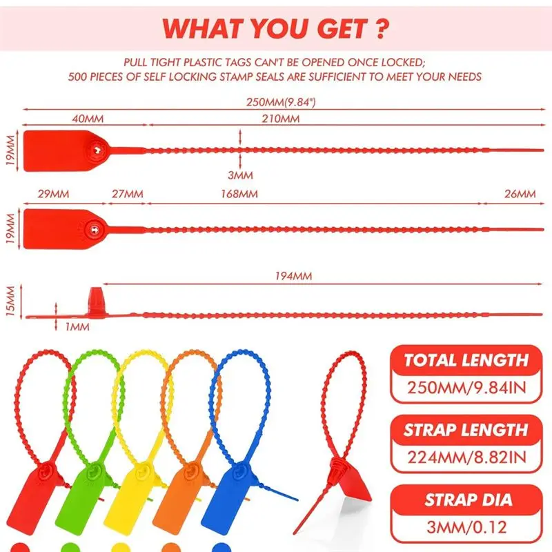 AA94-500Pcs Plastic Tamper Seals Zip Ties For Blank Security Tags Disposable Self-Locking Signage Trailer Truck Seal Tie 25Cm