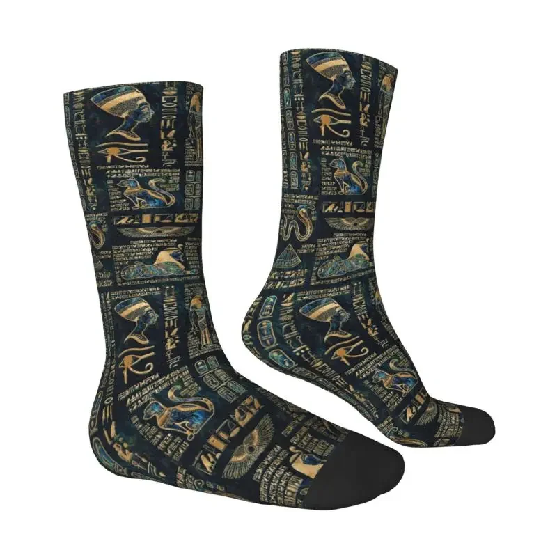 Kawaii Men's Egyptian Hieroglyphs And Deities Dress Socks Unisex Comfortable Warm 3D Printed Ancient Egypt Crew Socks