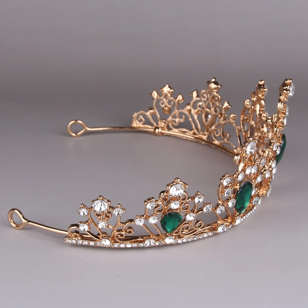 

Shiny Crown Bridal Headdress Crystal Decor Lightweight Wedding Engagement Green Rhinestone Accessories Princess Baroque