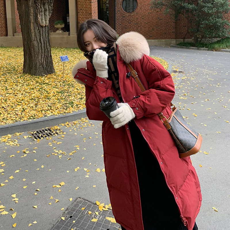 

Женские парки с хлопковой подкладкой, длинная куртка с меховым воротником и капюшоном, однобортная толстая ветрозащитная пуховая верхняя одежда, зимнее пальто
